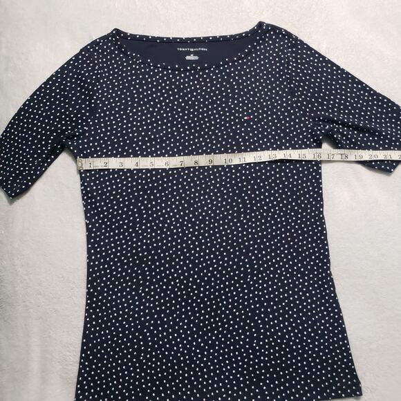 Tommy Hilfiger Polka-dot Top Women's Small Navy White Short Sleeve Boat Neck - Picture 8 of 9